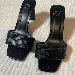 Elegant Black Woven Strap Heels